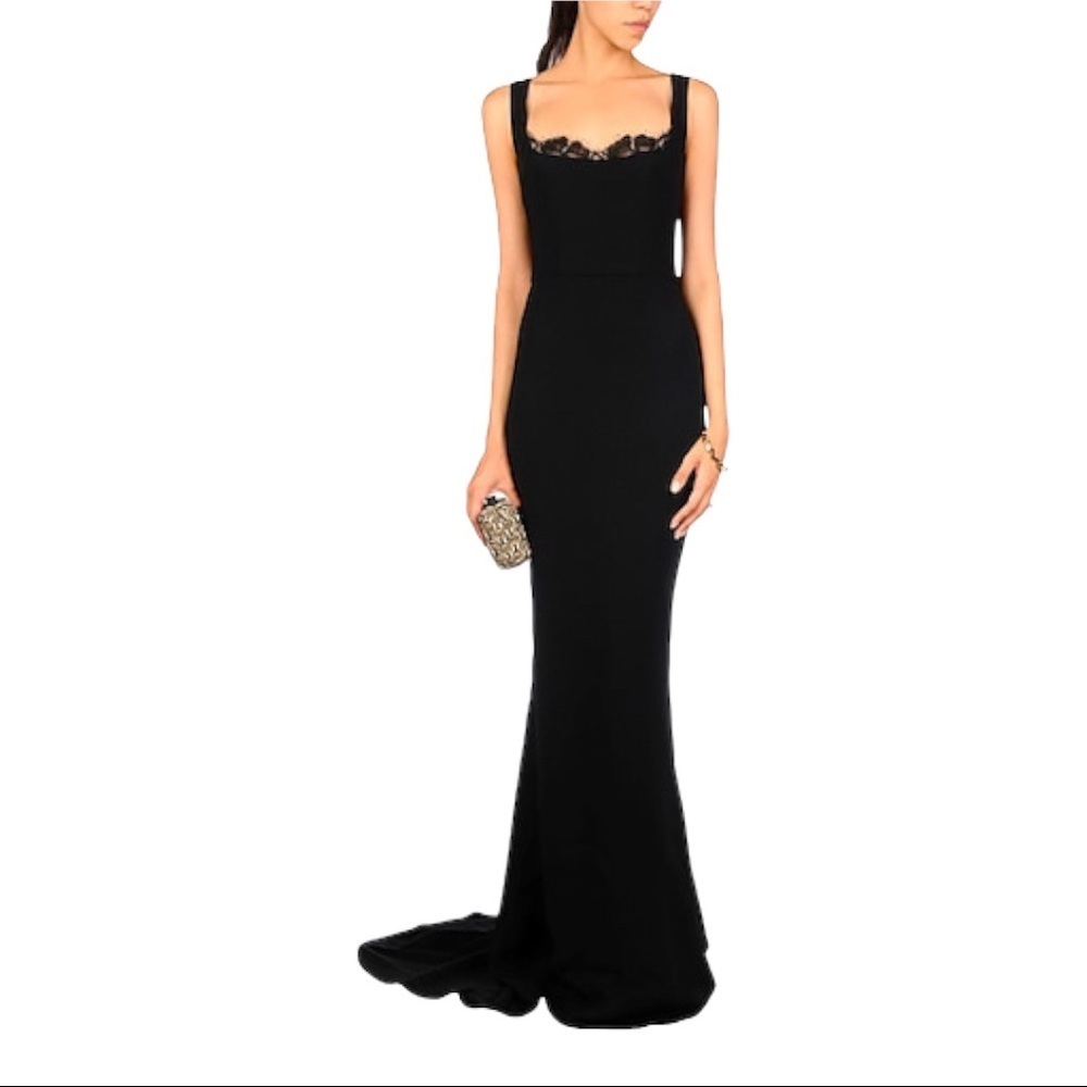 NWT Stella McCartney Lace Trim Black Train Gown IT 38 Formal Evening Dress